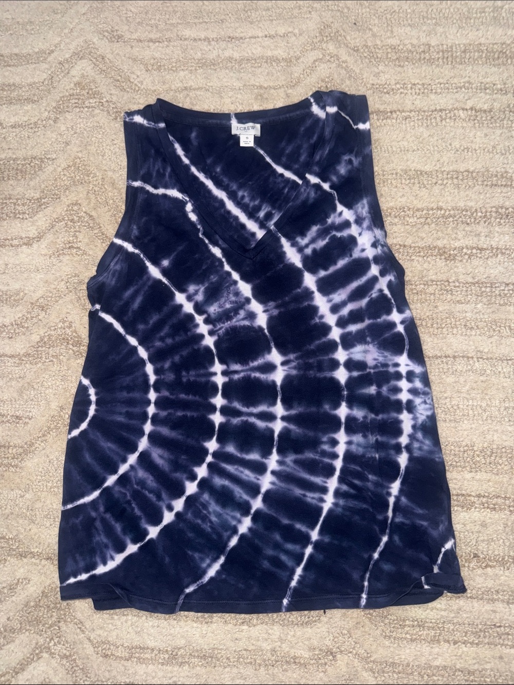 J. Crew Navy & White Spiral Tie-Dye V-Neck Tank